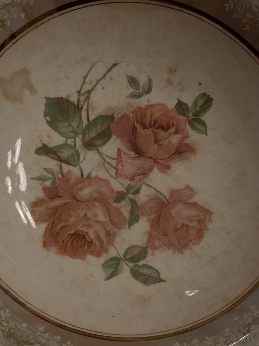 Vintage Dresden China Floral Serving Bowl Gold Rim Peach Roses Cottagecore Decor - Picture 3 of 7